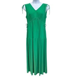 Perceptions New York Dress Womens XL Green Maxi V Neck Sleeveless‎ Drawstring
